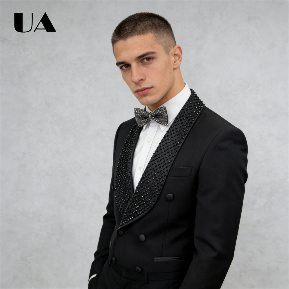ULBYANRY Brand Selection Men's Luxury Suit Set Double Breasted Beaded Suit Jacket with Pants, XS-3XL Prom Suit Attires