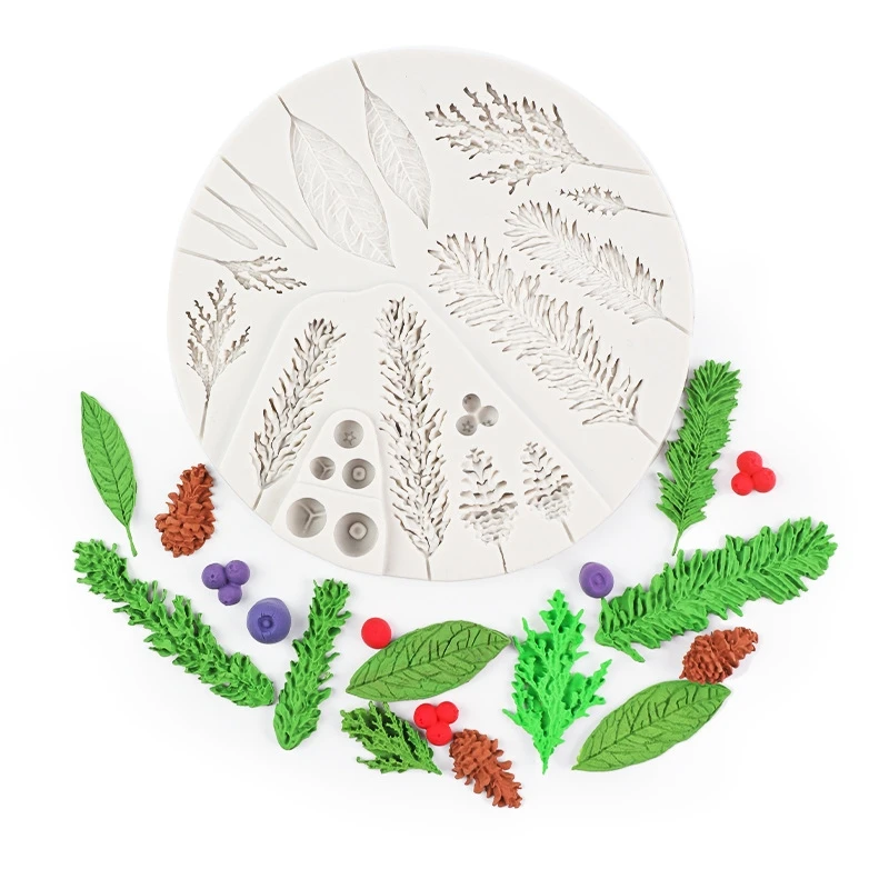 Silicone Sugarcraft Mold Leaf Foliage Christmas Tree Pineal Cone Resin Tools DIY Fondant Cake Lace Decorating Tools Baking