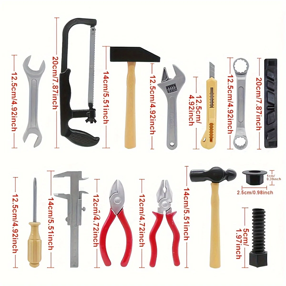 14 teile/satz Mini Kunststoff Ingenieur Bau Reparatur Tool Kit Simulation Reparatur Bohrer Schraubendreher Schraubenschlüssel Schraube Hammer ZSY – Detail 2