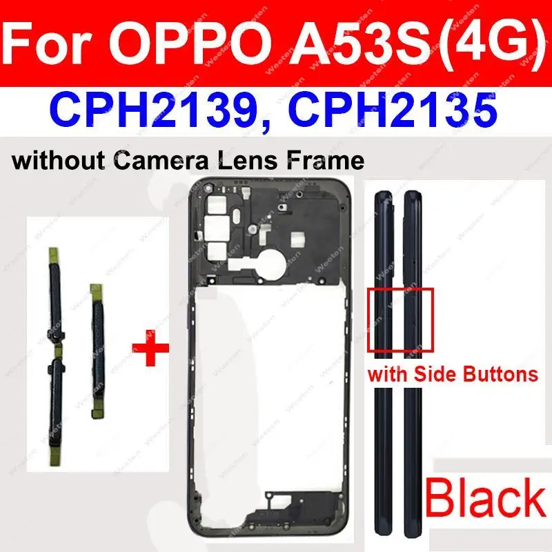 For OPPO A53S A53 4G Middle Frame Housing Cover Back Cover Battery Door Housing Bezel Parts with/without Camera Lens Frame