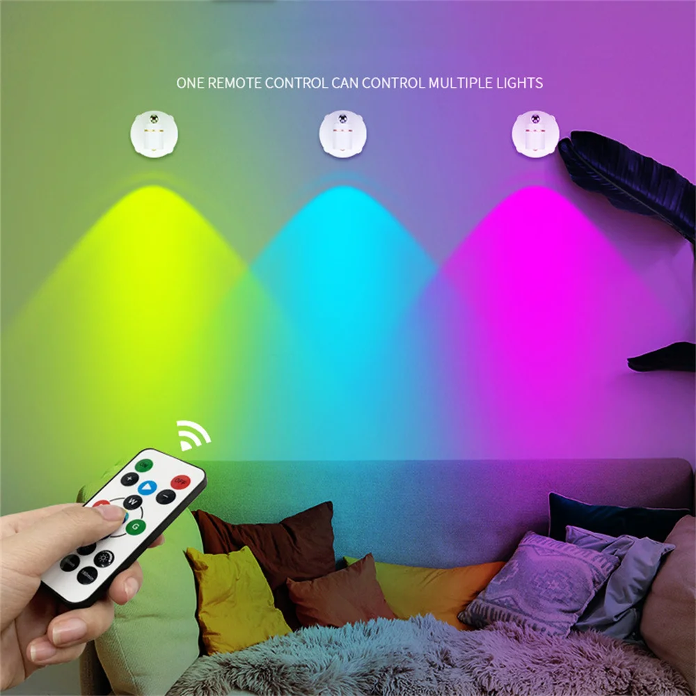 

RGB 16 Colors Battery Powered Portable LED Spotlight with Remote Controller,Indoor Decoration Lamp Bedroom,Kitchen