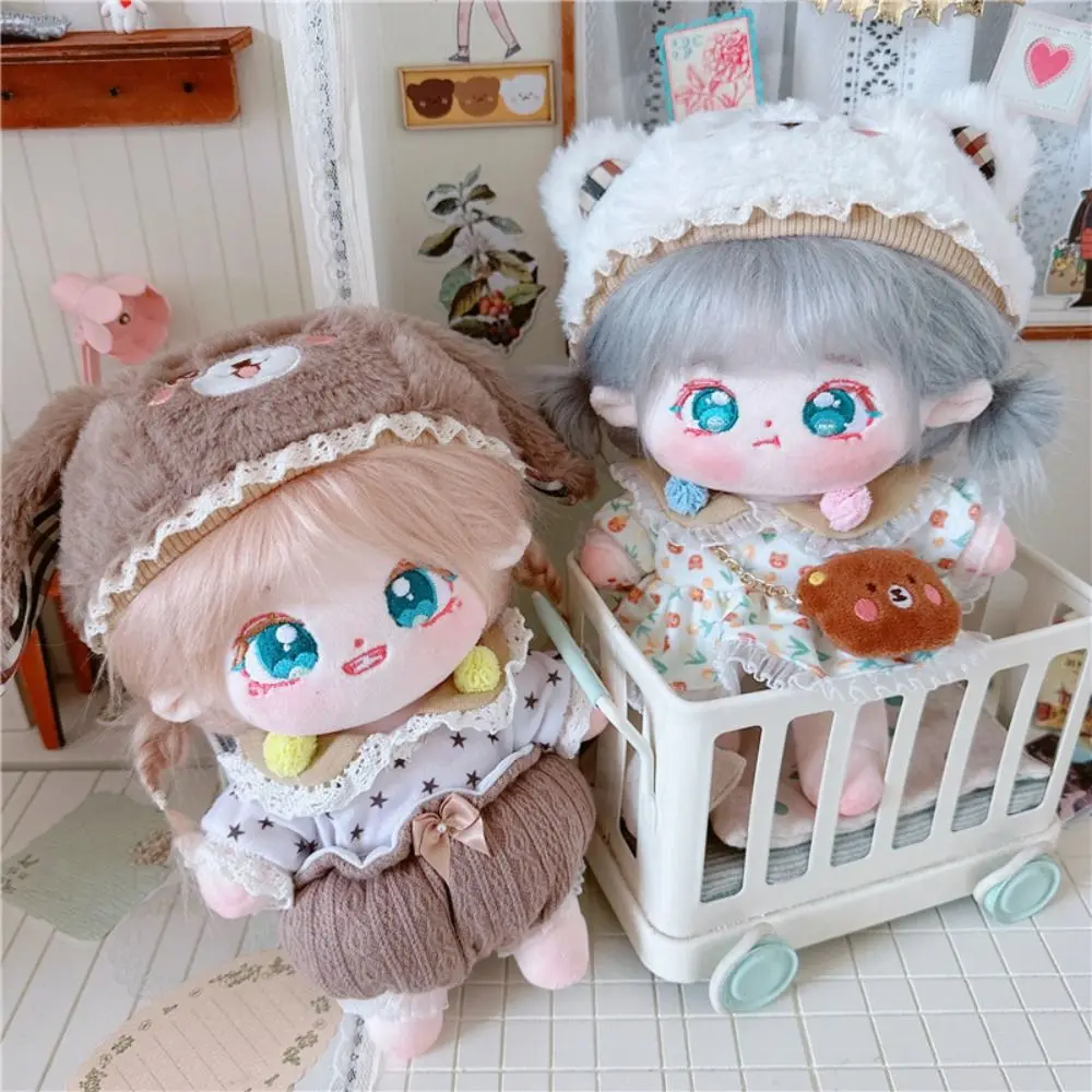 

Cotton Material Doll Sleep Clothes with Hat Casual Wear Doll Clothes Mini Plush Bear Dog Crawling Suit