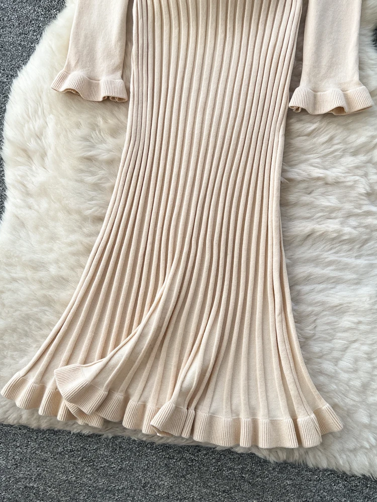 Ele vestido sin hombros con adornos de perlas largo Sve adelgazante diseño de cintura alta coreano Sle A-Line Dr para mujer