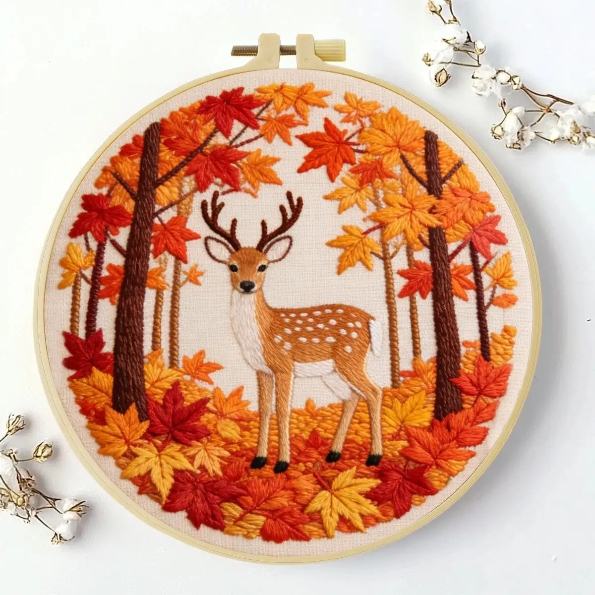 1 Stück 20X20CM/15X15CM 7,87/6,3 Zoll Das Reh im Ahornwald Stickerei-Starter-Kit DIY-Kit DIY-Stickerei-Set Handarbeiten – Detail 1