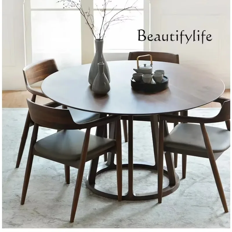 

c Nordic dining table black walnut round dining table restaurant solid wood round table simple mortise and tenon log home