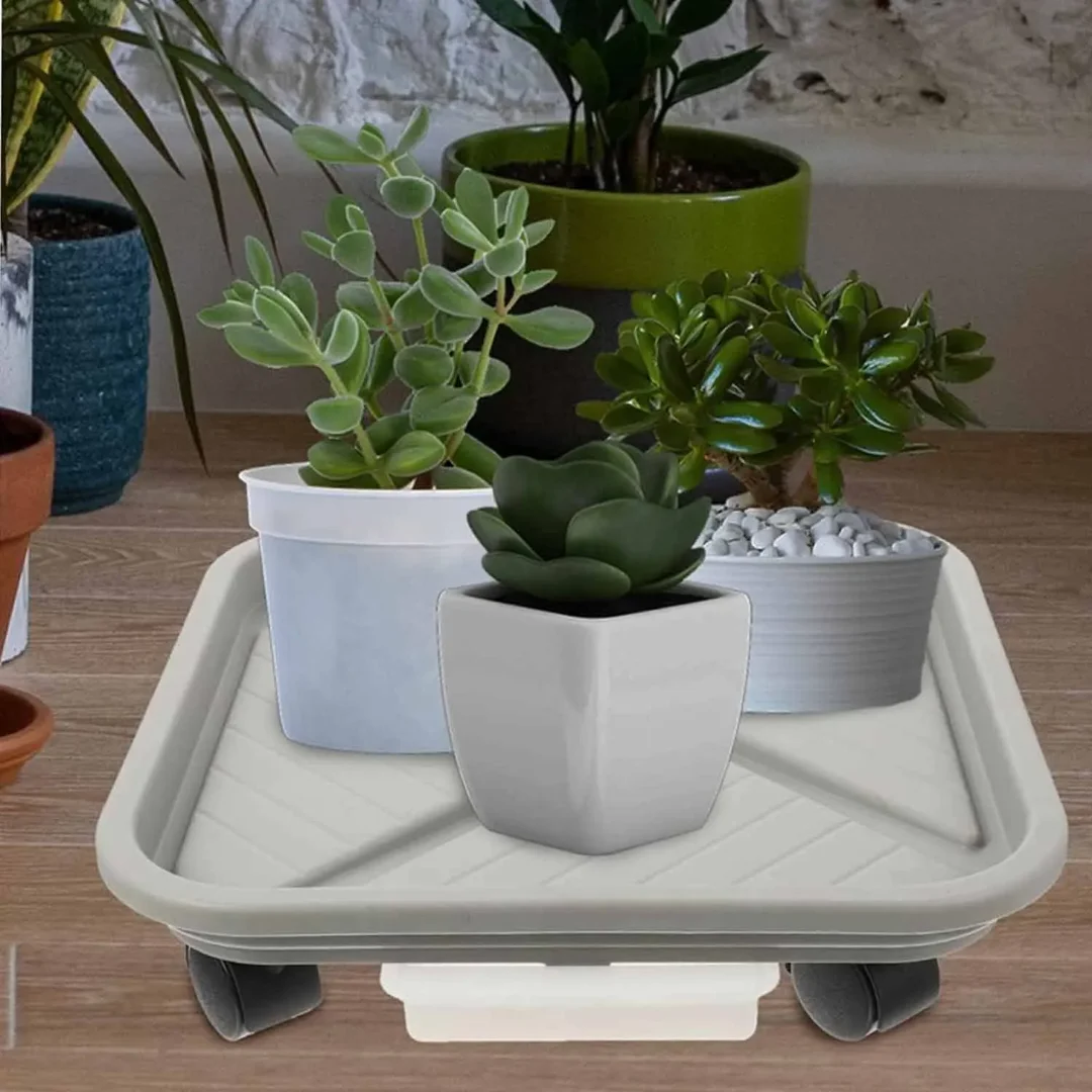 A Plant Ball Cage with Four Wheels and A Drainage Tray, A Square Flower Pot Mover, A Wheeled Garden Rolling Plant Rack