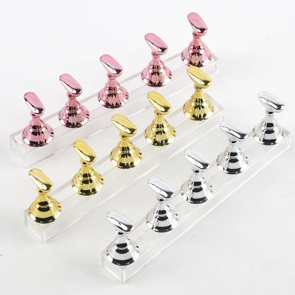 5Pcs Multi-color Magnetic Nail Art Holder Reusable DIY False Nail Tip Practice Stand Crystal Base Nail Training Holder