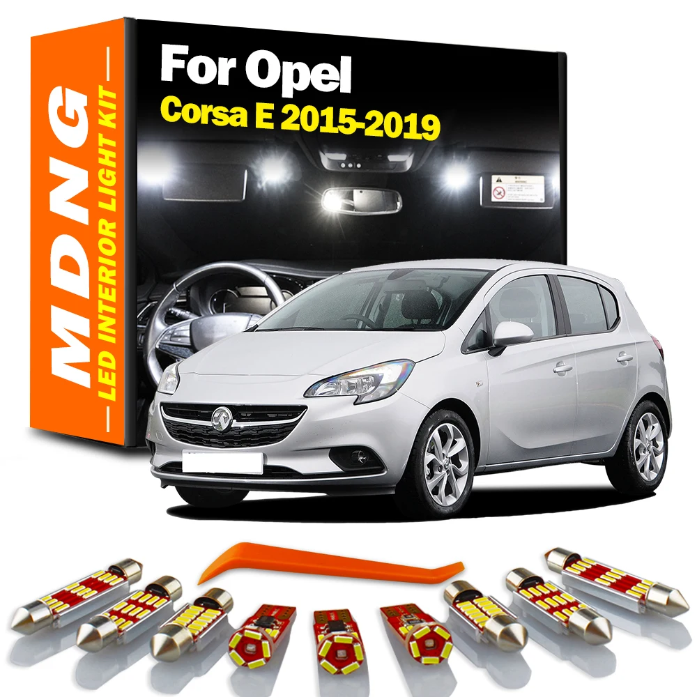 MDNG 11Pcs Car Interior  Map Dome Trunk Roof Light LED Bulb Kit For Opel Vauxhall Corsa E 2015 2016 2017 2018 2019 Accessories