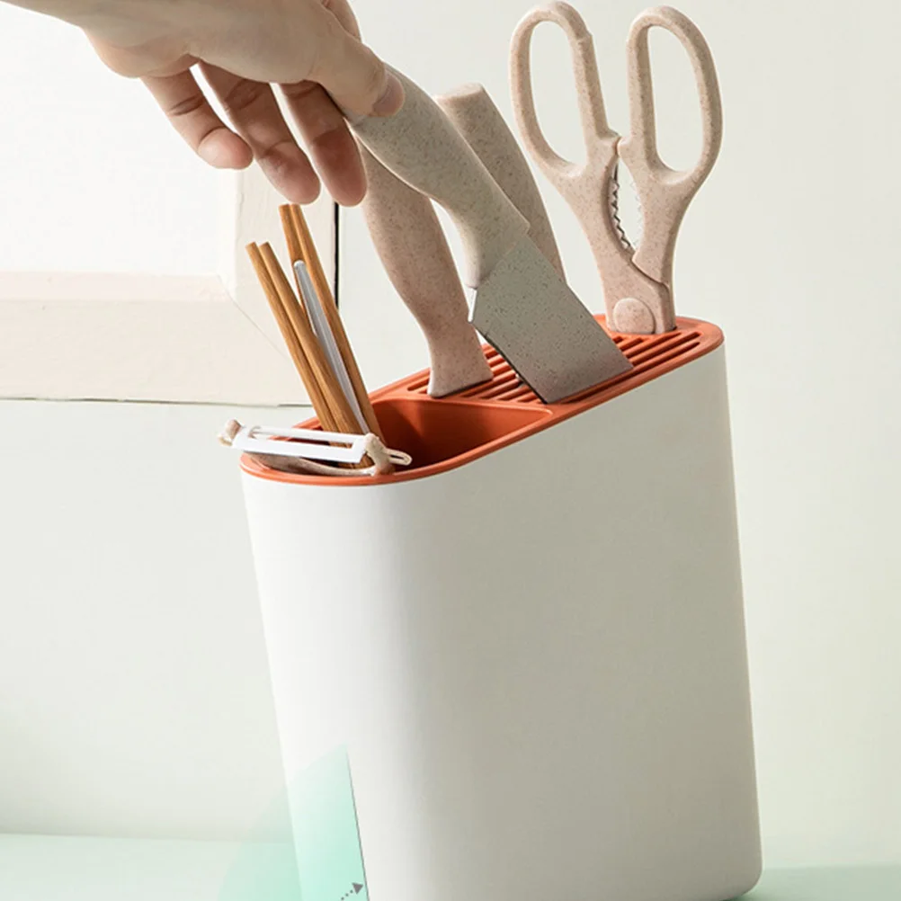 

1pc Knife Holder Pp Cutlery Organizer Drainable Storage Tube For Chopsticks Forks Spoons Kitchen Utensil Rack Multipurpose