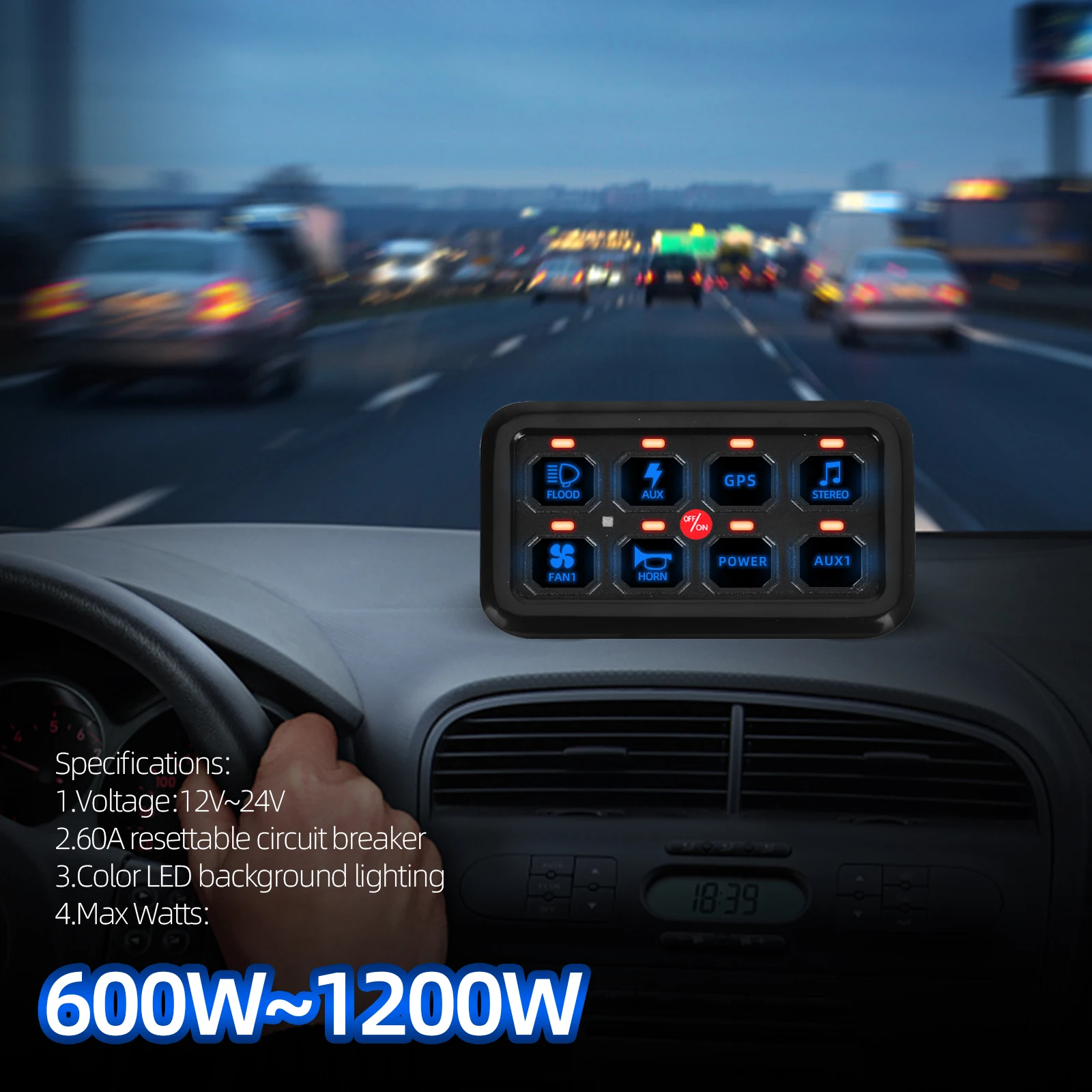 

8 Gang RGB Switch Panel 12V 24V ON OFF Control Box 600W 1200W LED Light Bar for Marine Boat RV Car Truck Universal