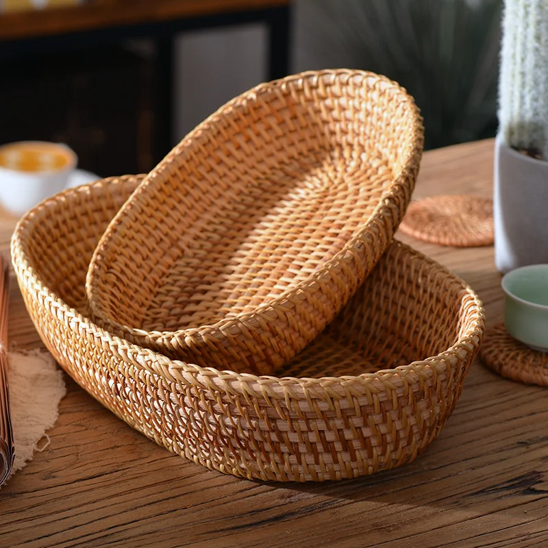 

Rattan Fruits Basket Set-Ins Living Room Desktop Coffee Table Sundries Organizing Baskets Snacks Dried Fruit Basket For Objects