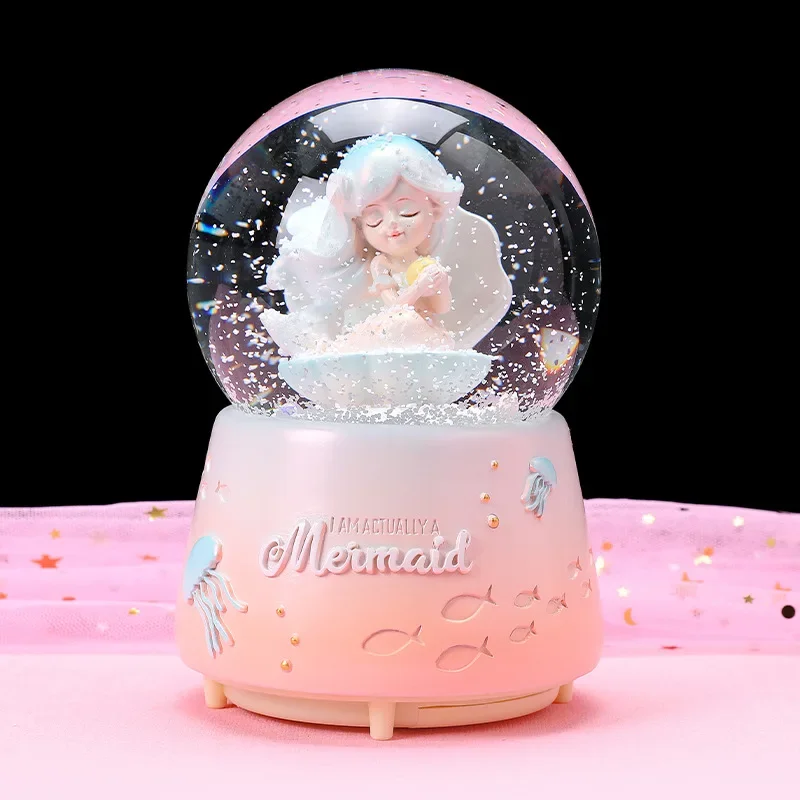 Many Cartoon Large Luminous Music Crystal Ball Automatic Snow Fantasy Decoration Creative Gift Tanabata  New Year  Box