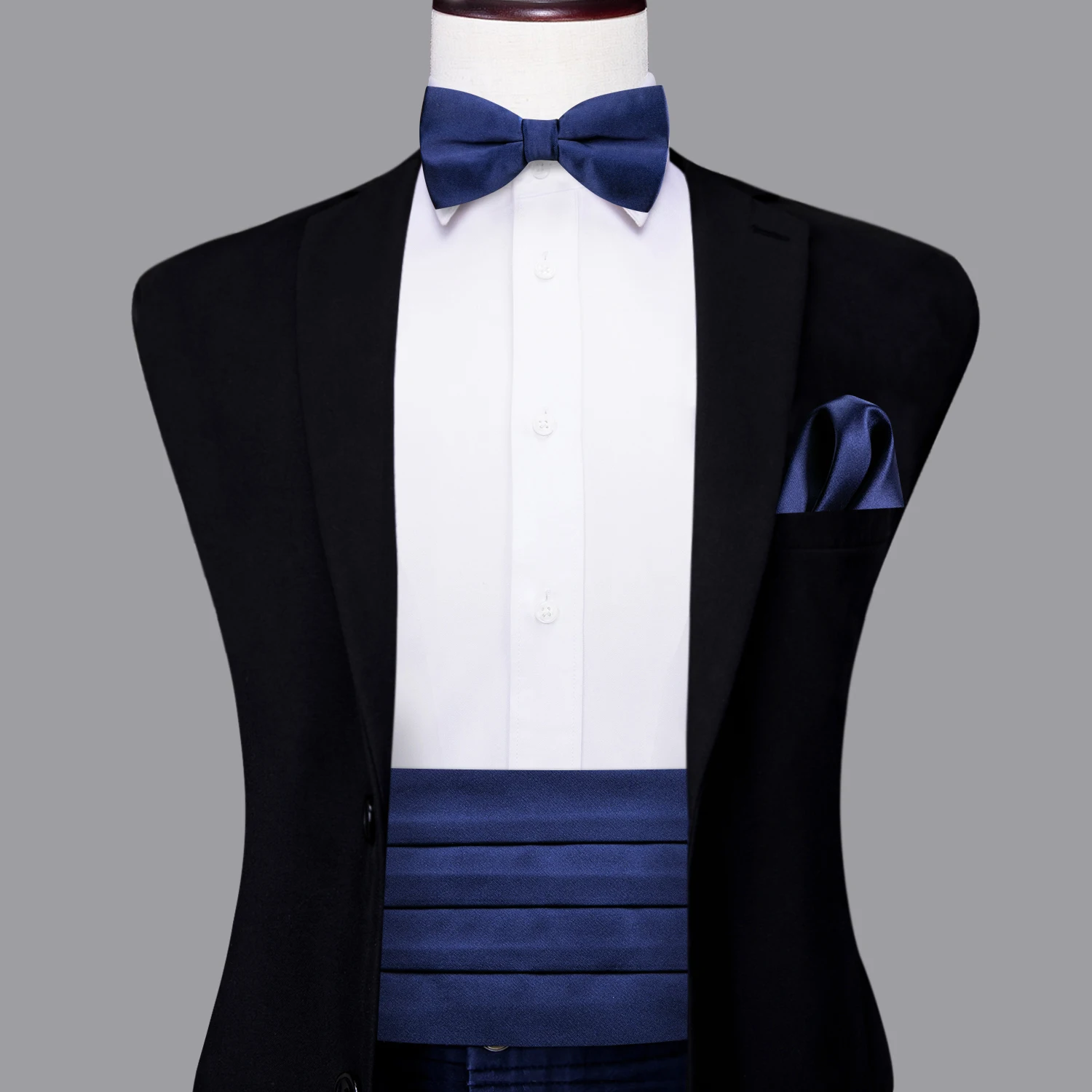 

Hi-Tie Luxury Designer Solid Navy Blue Cummerbund Bow tie Set Formal Tuxedo Corset Elastic Belt for Men Wedding Cummerbunds