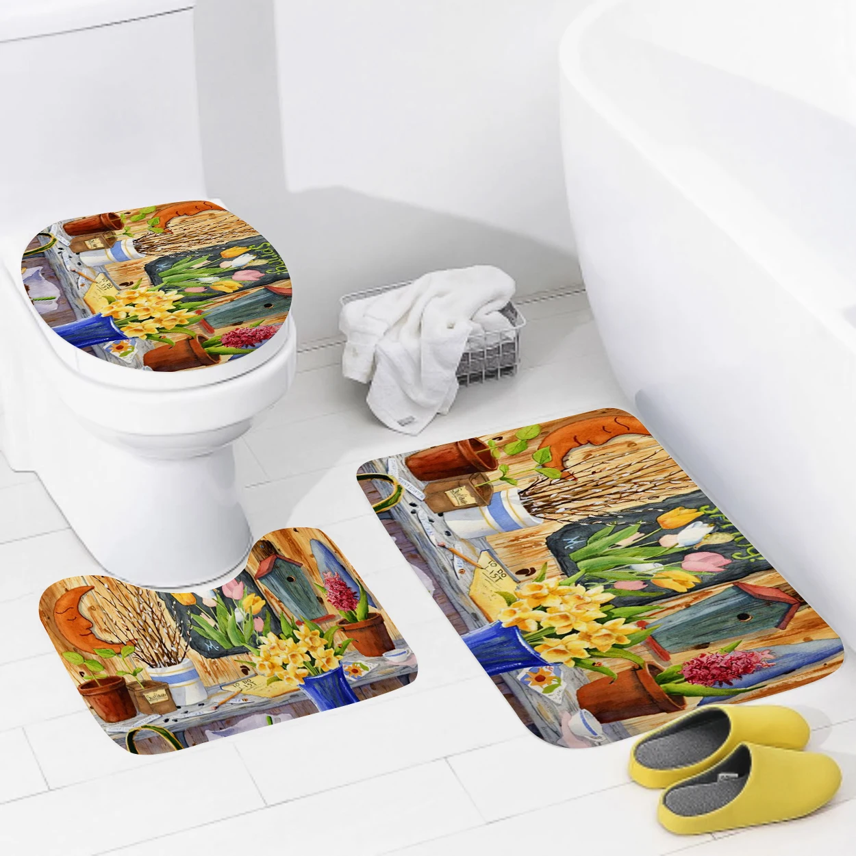 home bathroom floor mats Oil painting style Bath Foot mat modern bathroom accessories rug Toilet mat Bathtub anti-slip carpet