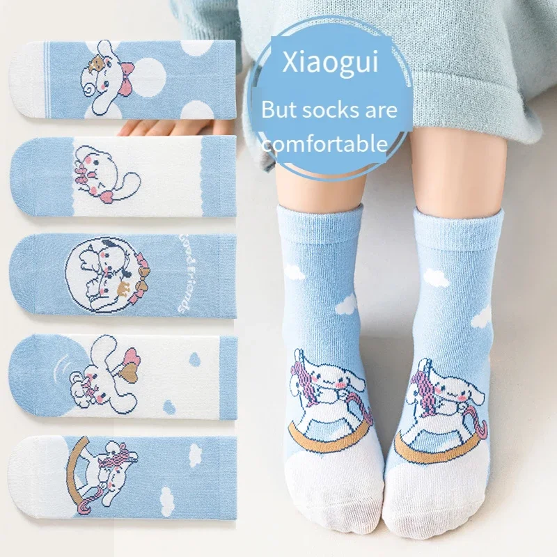 

Child Sanrios Sock Girl Autumn Winter New Kawaii Cartoon Cinnamoroll Mid-Calf Socks Comfortable Cute Printing Absorb Sweat