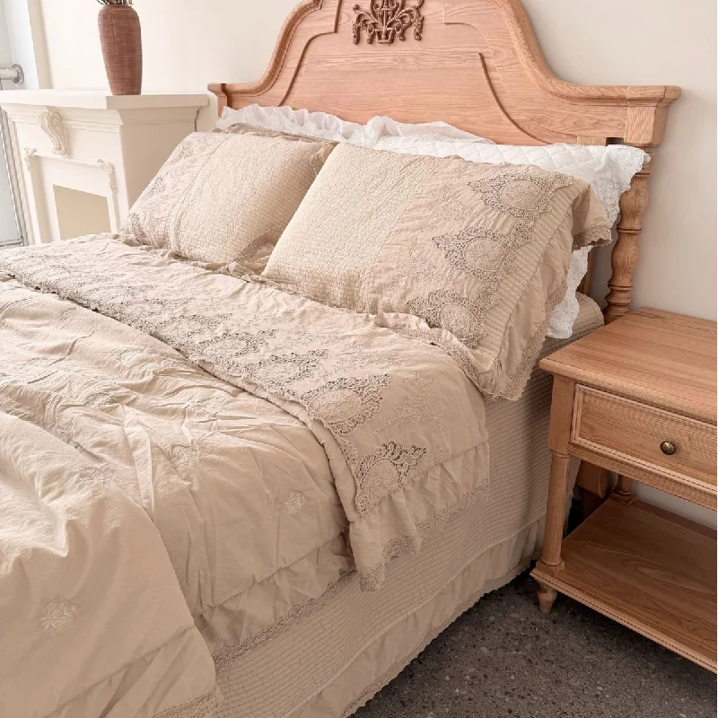 

Luxury Enzyme Washed Quilted Coverlet Set 3-Piece French Lace Trim Wadded Eco-Friendly Dye Bedspread & Quilted Duvet Cover 1PC