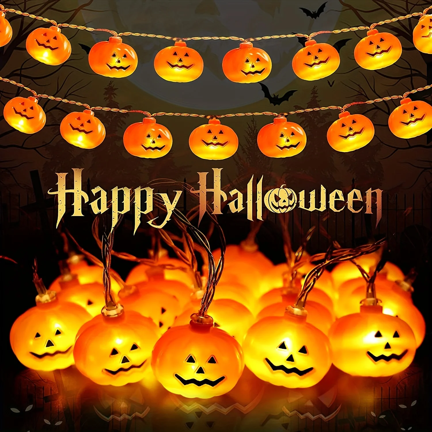 

1pc, 10/20 Led Halloween Light String, Battery Powered, Halloween Pumpkin Lantern, Party, Yard, Garden Halloween Decoration