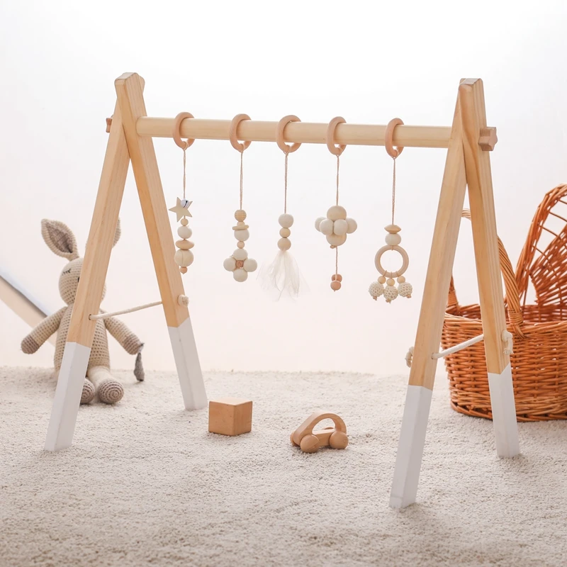 1Set Baby Holz Rassel Spielzeug Spielen Gym Mobile Hängen Sensorischen Spielzeug Faltbare Spielen Gym Rahmen Aktivität Gym Baby Halter halterung Geschenke