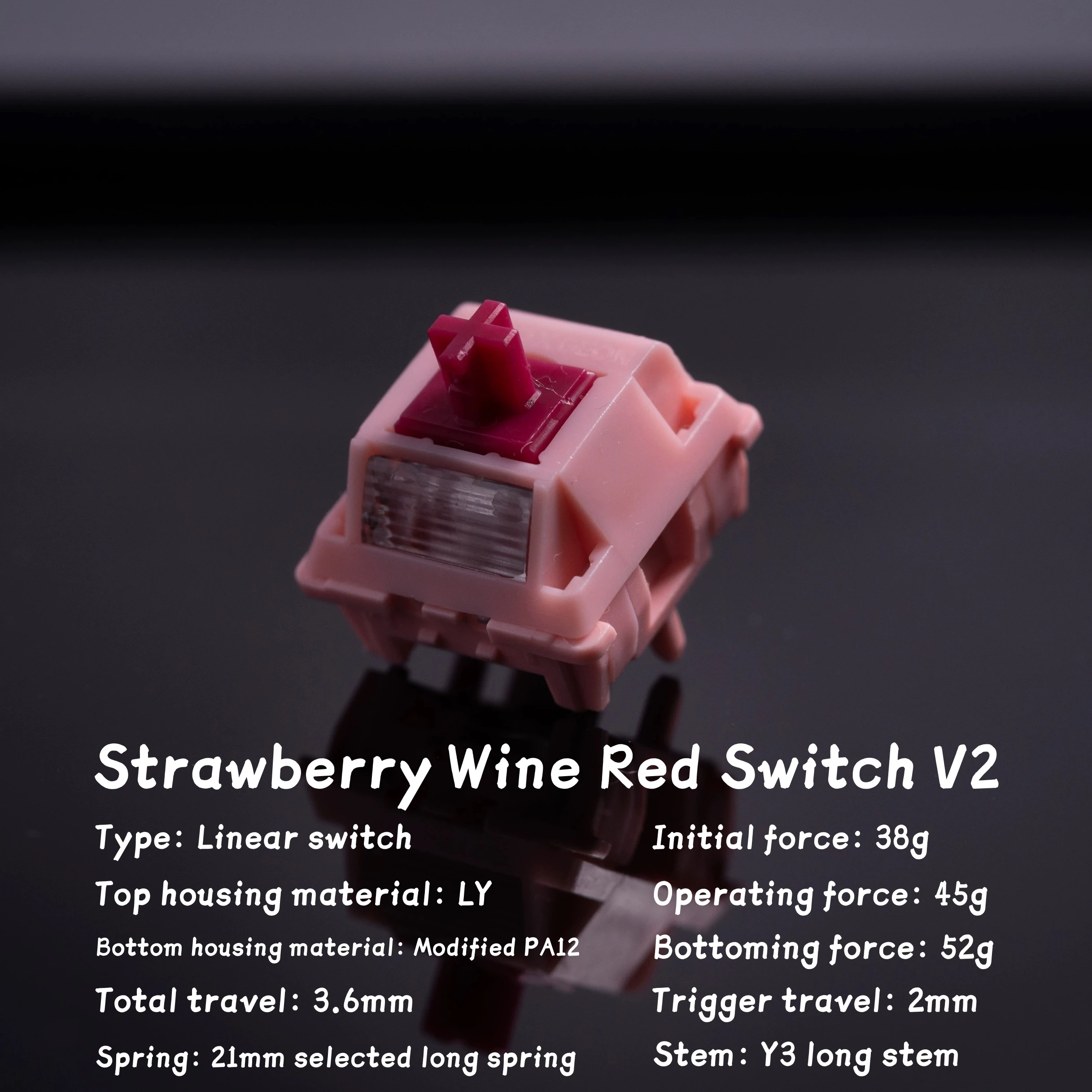 Sarokeys Strawberry Wine Red Switch V2 Linear switch MX Stem for Gaming Mechanical Keyboard Pre Lubed Long Spring LY Y3