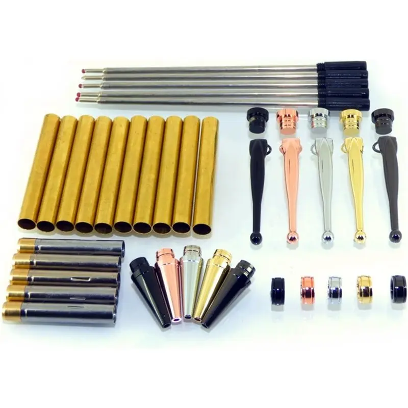 NEW-Crafts Woodturning Fancy Slimline Pen Kit Set of 10 Mixed Colours, Twist Mechanism