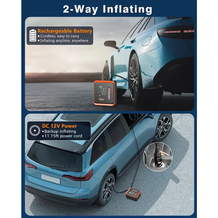 ضاغط هواء محمول لإطارات السيارات EBikes الدراجات النارية والدراجات والكرات مضخة هواء لاسلكية قابلة لإعادة الشحن مع 150 رطل لكل بوصة مربعة عالية Pr