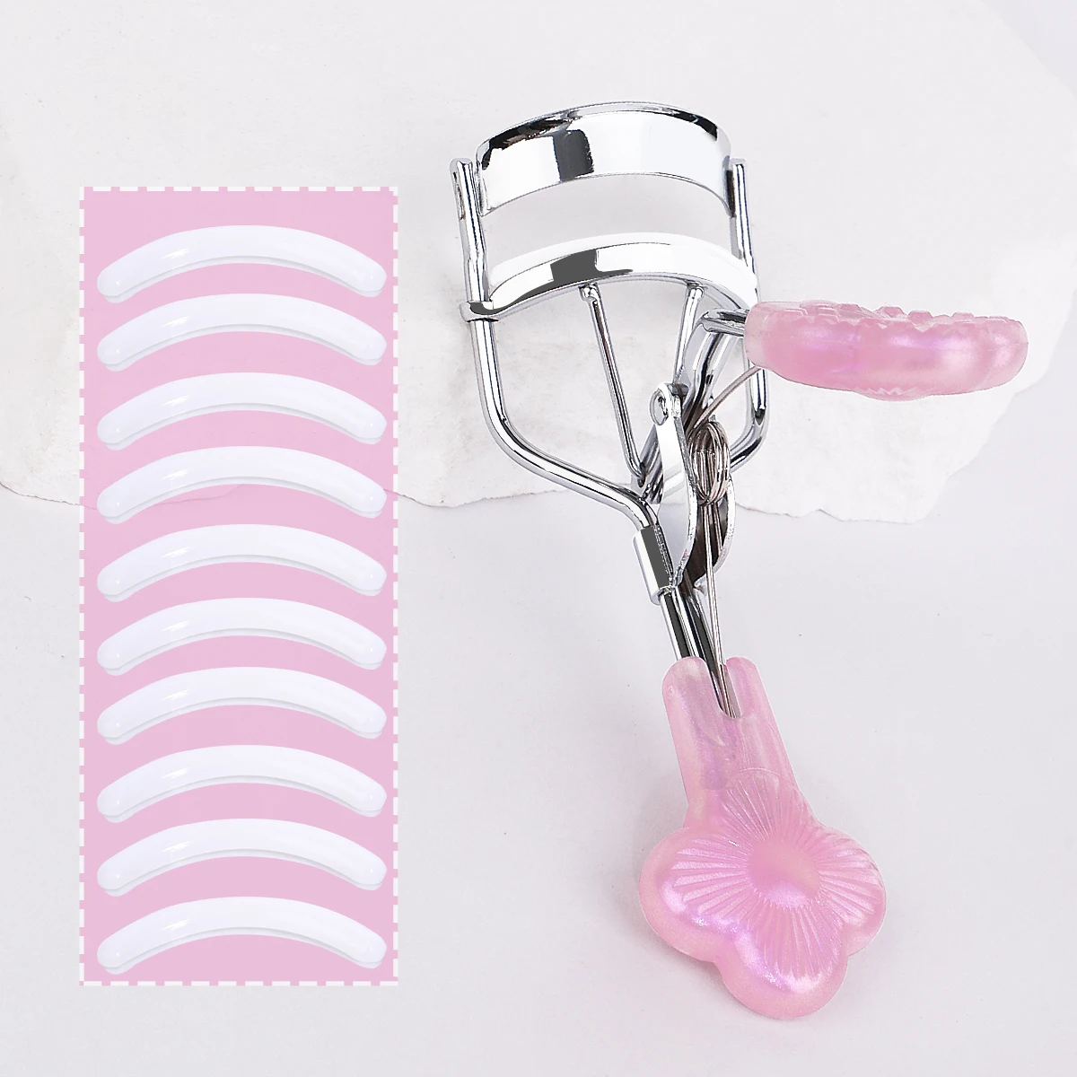 1 tragbarer Wimpernzange + 10 Ersatzpads, exquisiter Griff, langanhaltendes Wimpernwellen, geeignet für Anfänger
