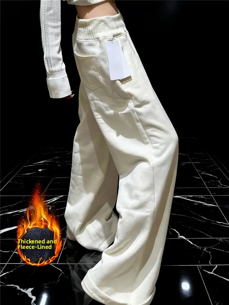 

Laid-back Loose-Fitting Wide-Leg Casual Pants Women's Autumn Winter Fleece Lined Thickened Loose Straight Floor-Length Pants