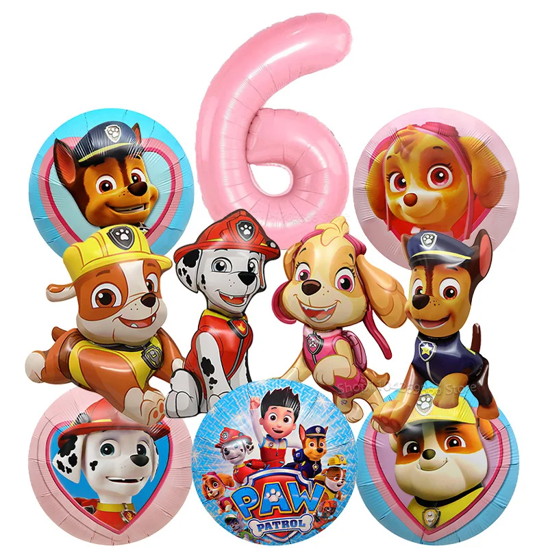 10-teiliges Paw Patrol Ballon-Set Hunde-Folienballons 32 Zoll Blau Rosa Zahlenballon für Kinder 1-9. Geburtstag Party-Dekoration für Jungen & Mädchen