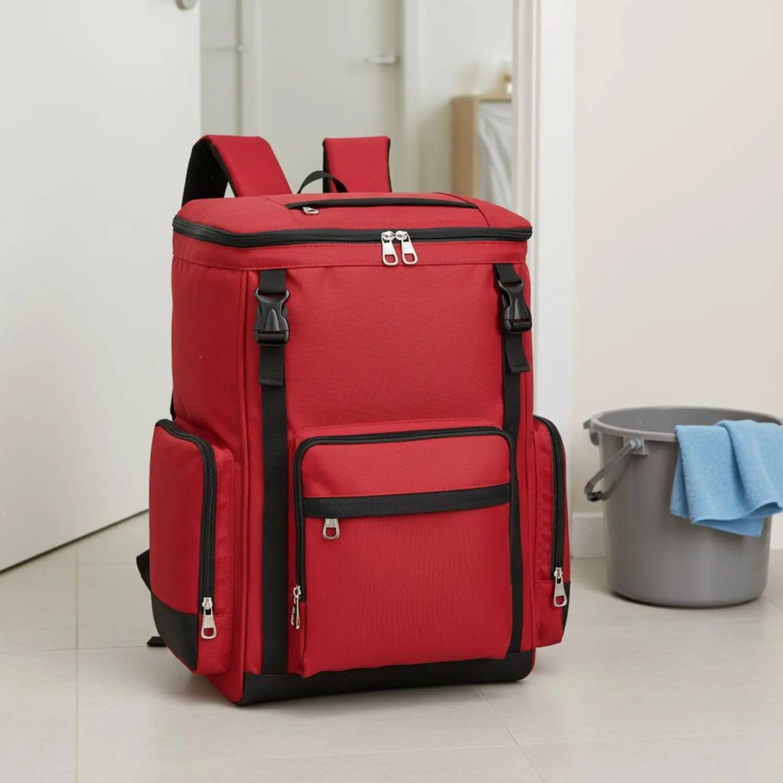 

Рюкзак для уборочного инвентаря с мягкими наплечными ремнями, сумка-органайзер для инструментов с множеством карманов для уборщиков