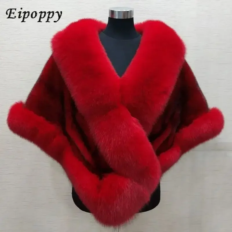 Imitated Mink Fox Fur Imitation Fur Shawl Women\'s Cape Imitation Fur Coat plus-Sized Dress Shawl