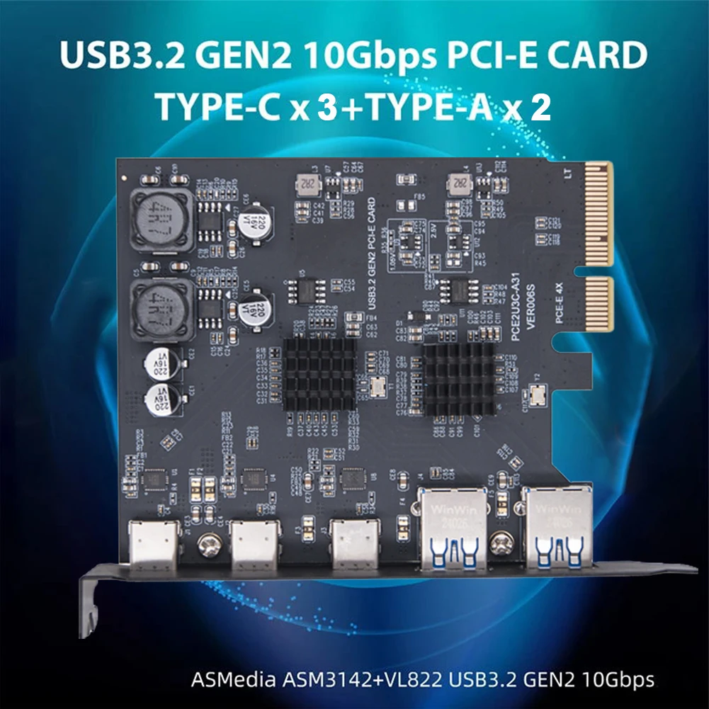 PCI Express X4 To USB C + USB A Adapter USB3.2 Gen2 PCI Express Board PCIe To USB 3.2 Gen 2 Card for Windows 7/10/11 Linux