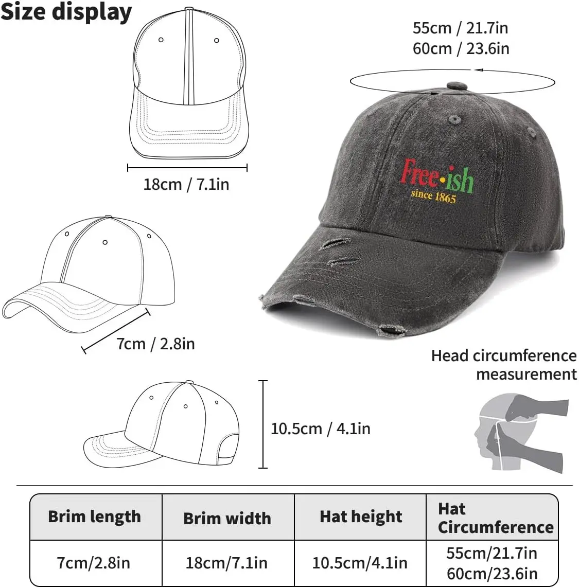 قبعة Black FreeIsh منذ عام 1865 Juneteenth للرجال عصرية مغسولة