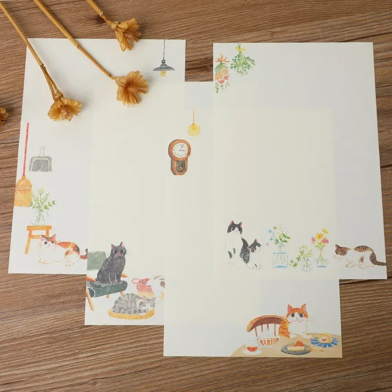 Ensemble d'enveloppes de chat Kawaii avec tampons à lettres, papier à lettres de dessin animé, couverture de carte d'invitation de mariage, papeterie coréenne, 9 pièces