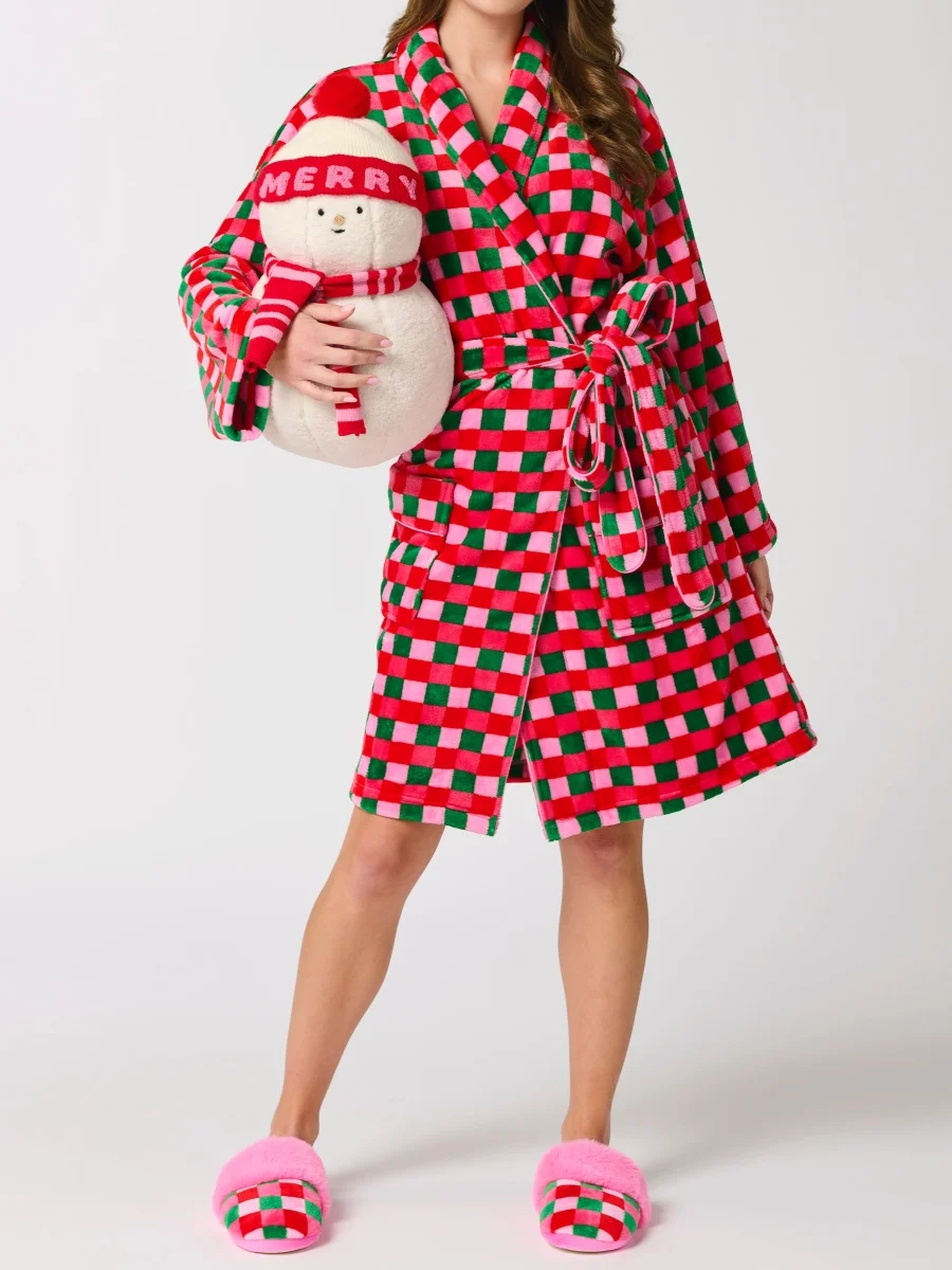 2026 عيد الميلاد غامض الصوف الجلباب للنساء دافئ أفخم البشكير شال طوق شتاء دافئ قصير الجلباب مع جيوب حزام #3