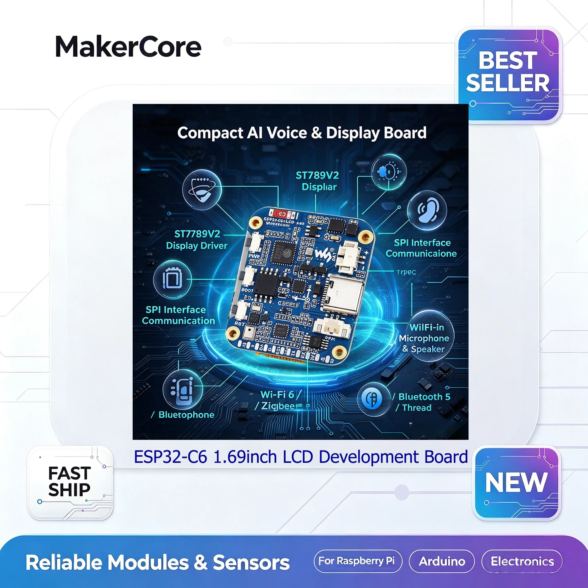 Waveshare ESP32-C6-LCD-1.69 RISC-V WiFi 6 Dev Board 1.69