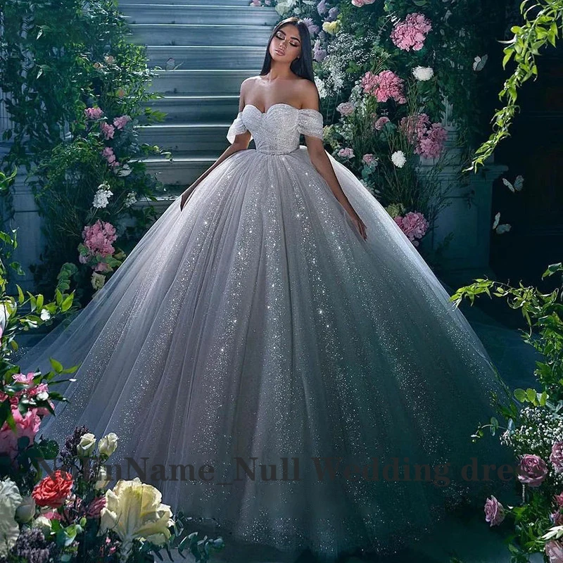 Luxury Princess Wedding Dress Ladies Glitter Tulle Sweetheart Bridal Dress Robe De Mariee Off Shoulder Arab Dubai فستان Mariée