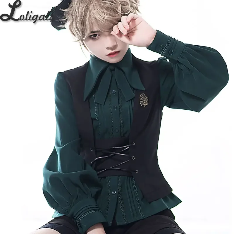 Klasyczna koszula Retro Lolita Elegancka brytyjska średniowieczna koszulka z długim rękawem dla mężczyzn i kobiet z długim rękawem
