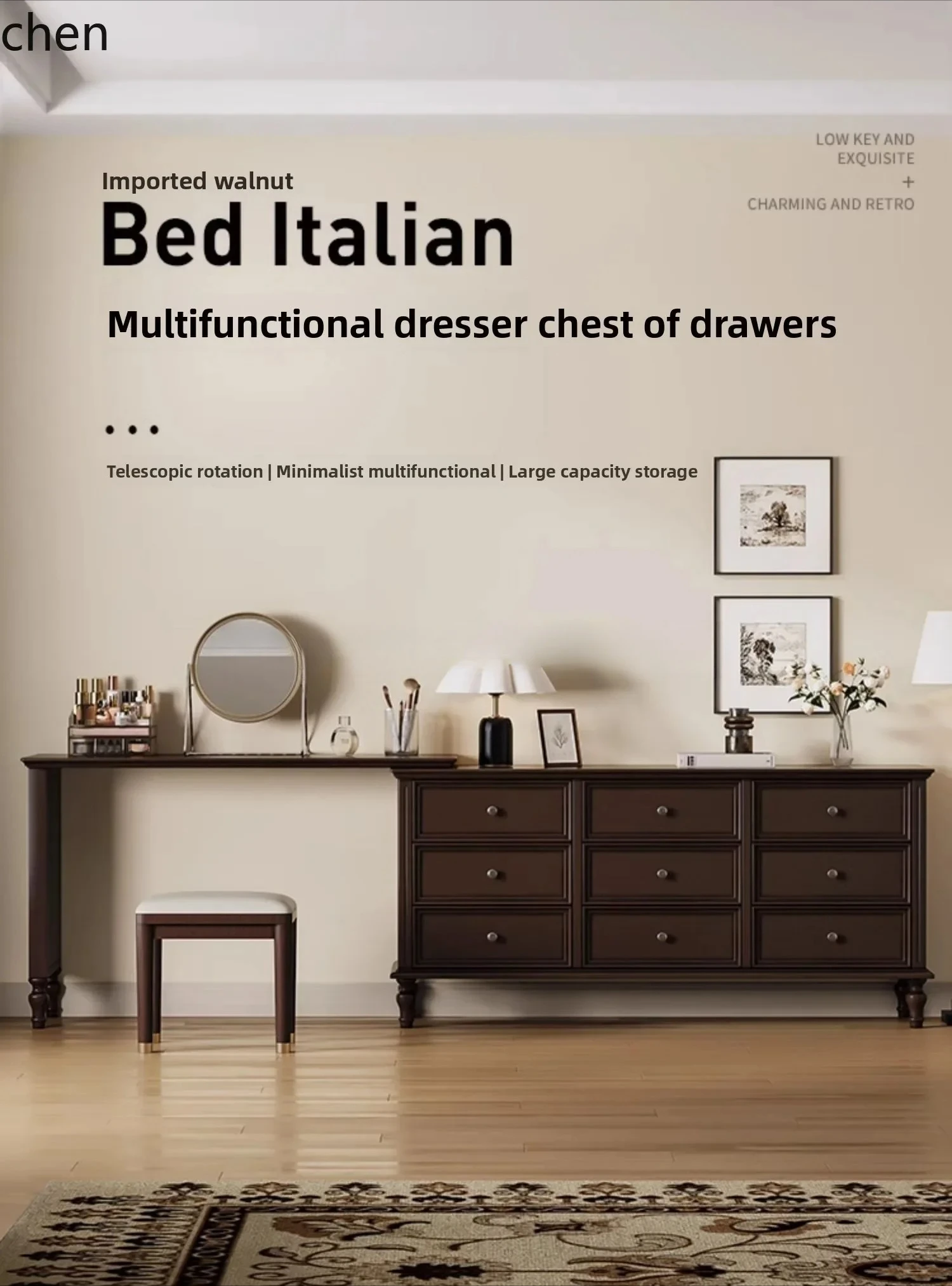 b-2 Vintage Dressing Table and Chest of Drawers Integrated Solid Wood Bedroom Multi-layer Storage Cabinet