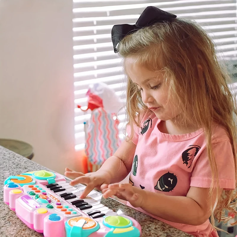 

Toddler Piano Toy Keyboard 24 Keys Toy Piano for Baby Multifunctional Baby Piano Girl Toys with Colorful Lights