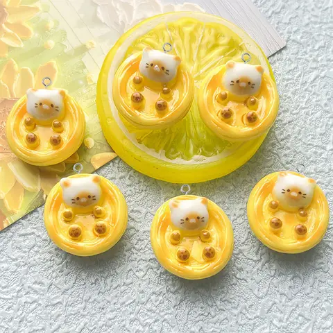 10 개/갑 Kawaii 고양이 계란 타트 수지 매력 귀걸이 키 체인에 대 한 만화 3D 음식 펜 던 트 Diy 쥬얼리 만들기