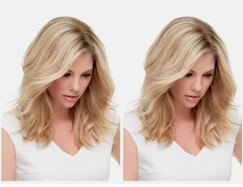 Haar Neue Damen Lange Goldblonde Wellenförmige Volle Perücken 16 Zoll Perücken