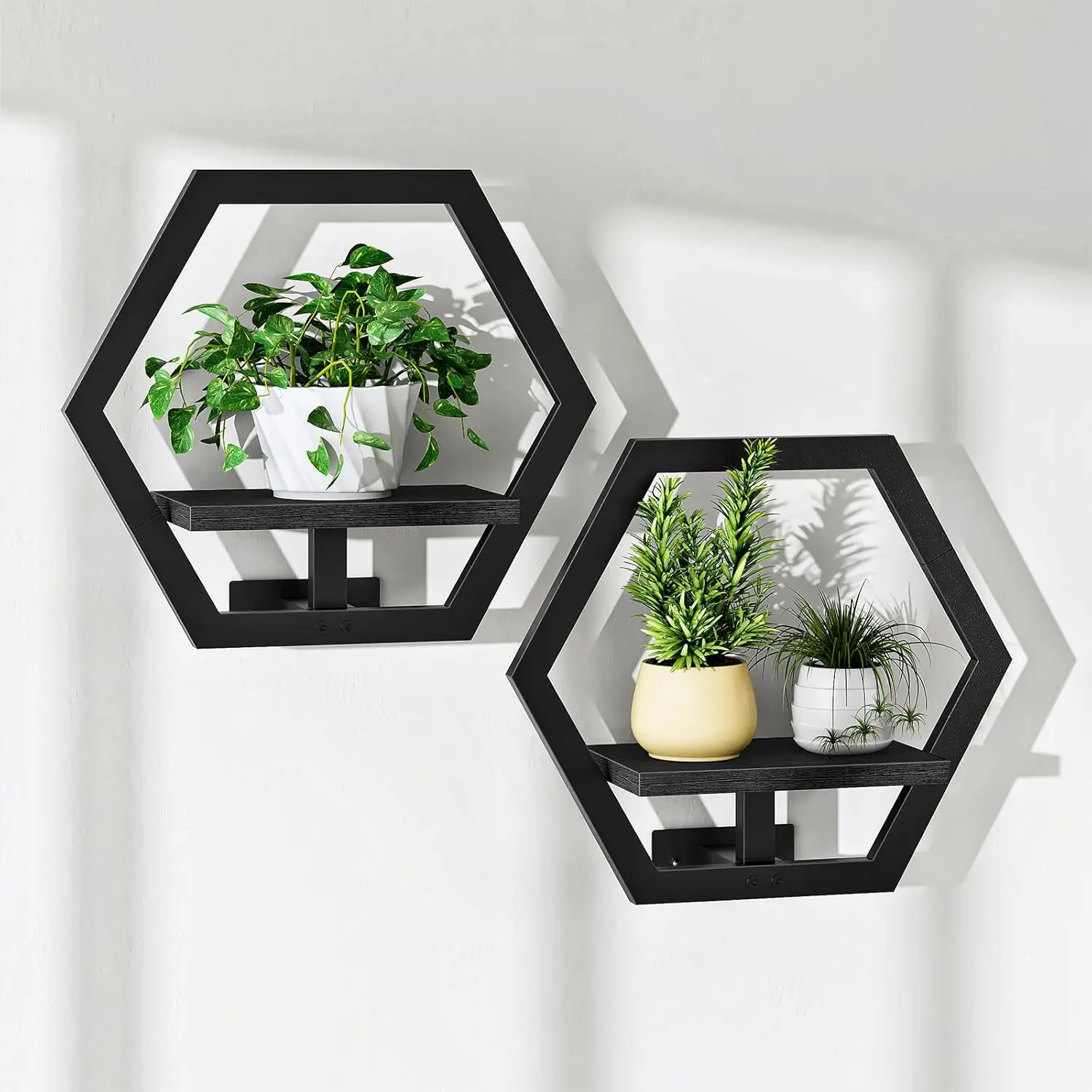 

Hexagon Floating Shelves for Wall, Set 2, Plant Wall Shelf, Wall Decor, Metal Frame, for Living Rm, Bed, Kit, Home Off...