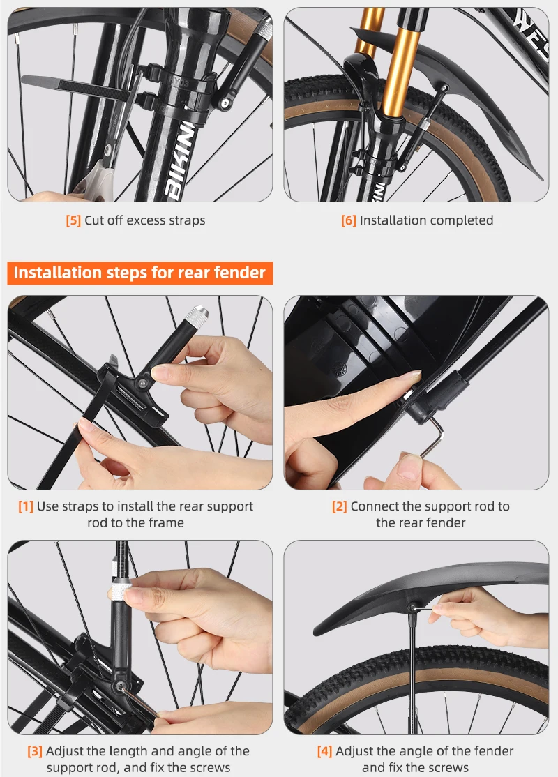 WEST BIKING Schnellspann-Fahrrad-Schutzblech-Set 8cm Verbreitert Höhenverstellbar Doppelhalterung Für 26 27,5 29 Zoll MTB Schutzblech – Detail 19