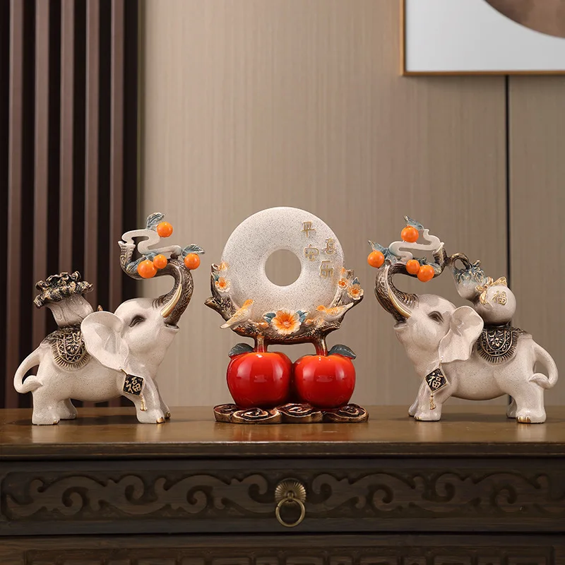 

Luxury High-End Peace and Joy Wealth Elephant Ornament Entrance TV Cabinet Wine Cabinet Decoration Housewarming Gift