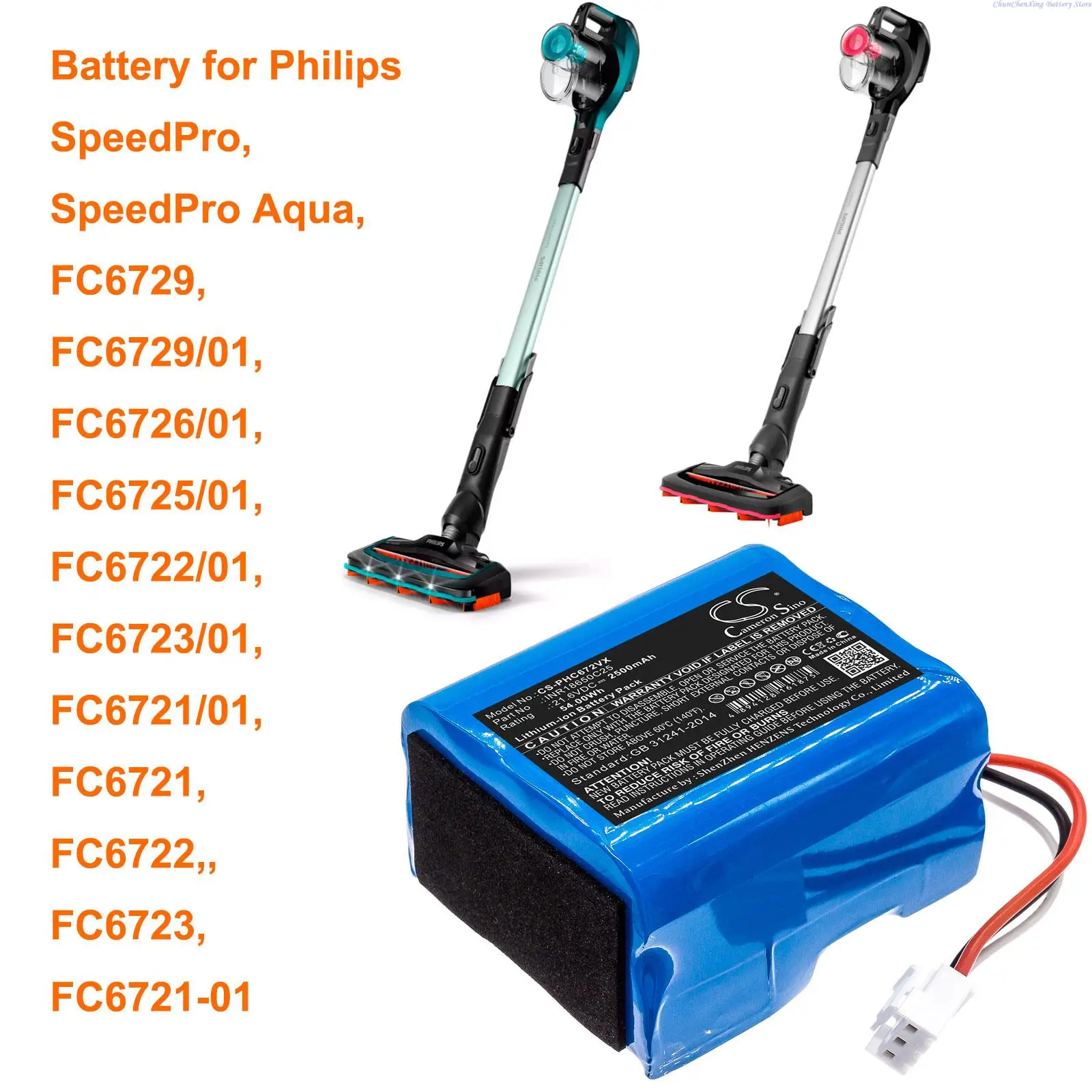 CS 21.6V 2500mAh Vacuum Battery INR18650C25 BL7734 for Philips SpeedPro,FC6726/01,FC6725/01,FC6722/01,FC6723/01,FC6721/01,FC6721