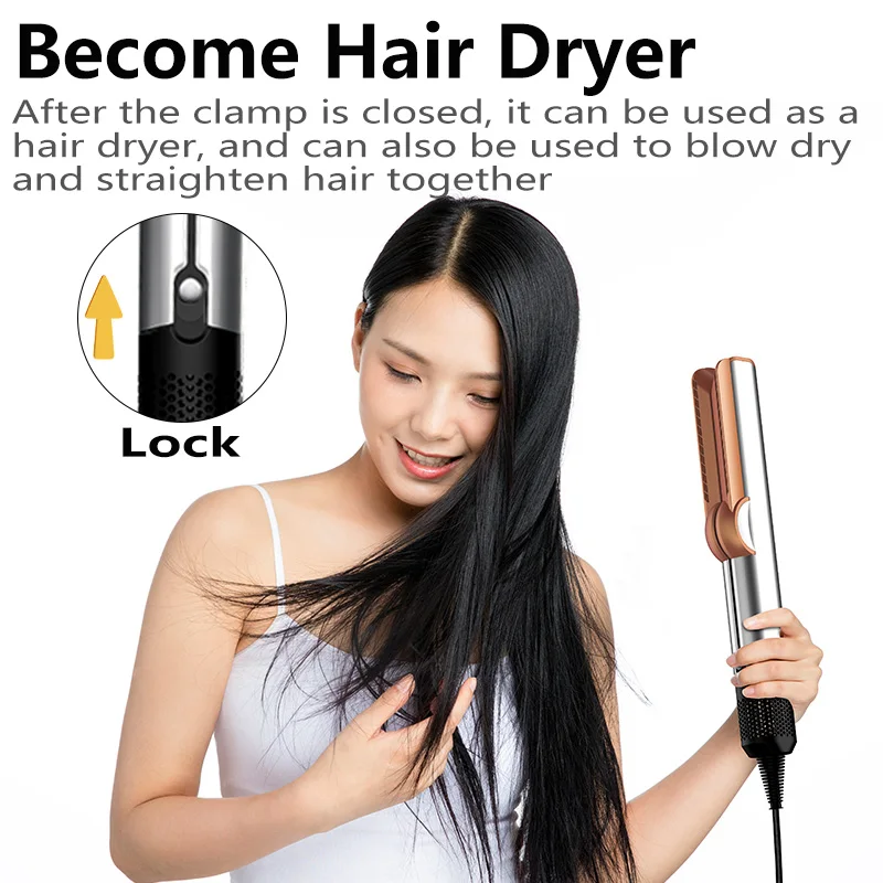 2 IN 1 Professional Hair Straightener & Hair Dryer Styling Tool Heat-Up Hair Flat Iron Negative Ion Iron Long-Lasting