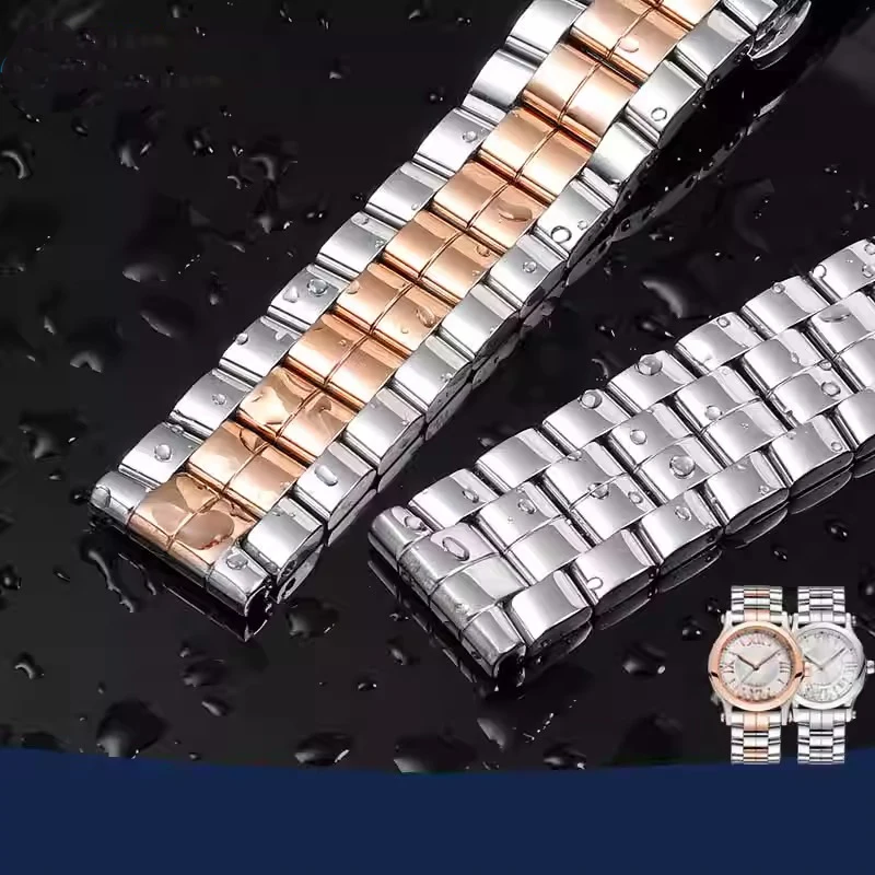 لساعة Chopard Happy Diamond مع حزام فولاذي للنساء Chopin Happy Sport سوار من الفولاذ المقاوم للصدأ باللون الذهبي الوردي 15 مم 18 مم