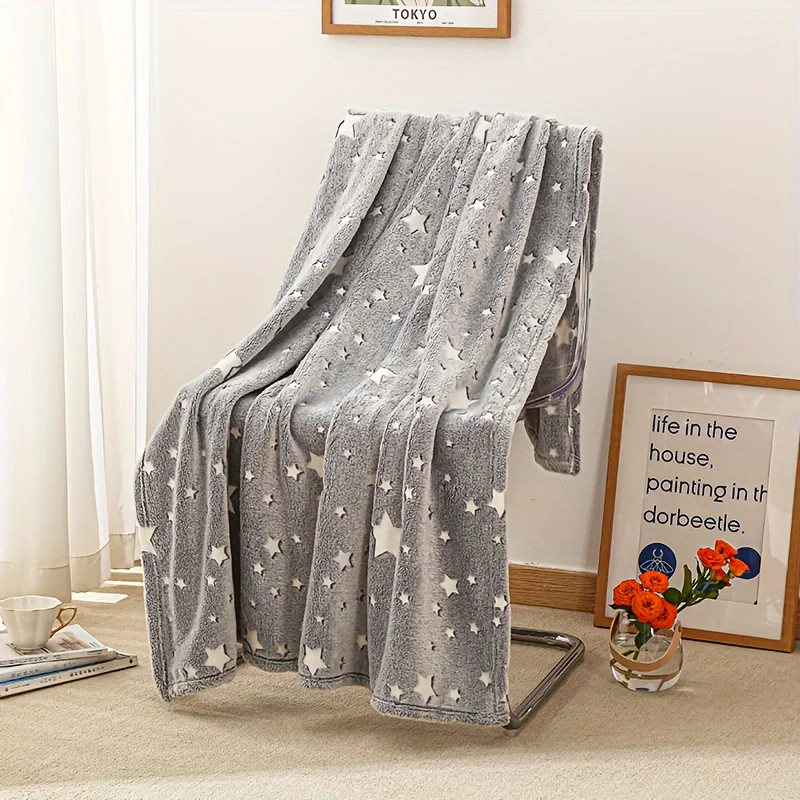 Glow in The Dark Flannel Throw Blanket, Soft Warm Luminous Blanket for Kids, Star Moon Pattern Sofa Bed Cover, Birthday Christma