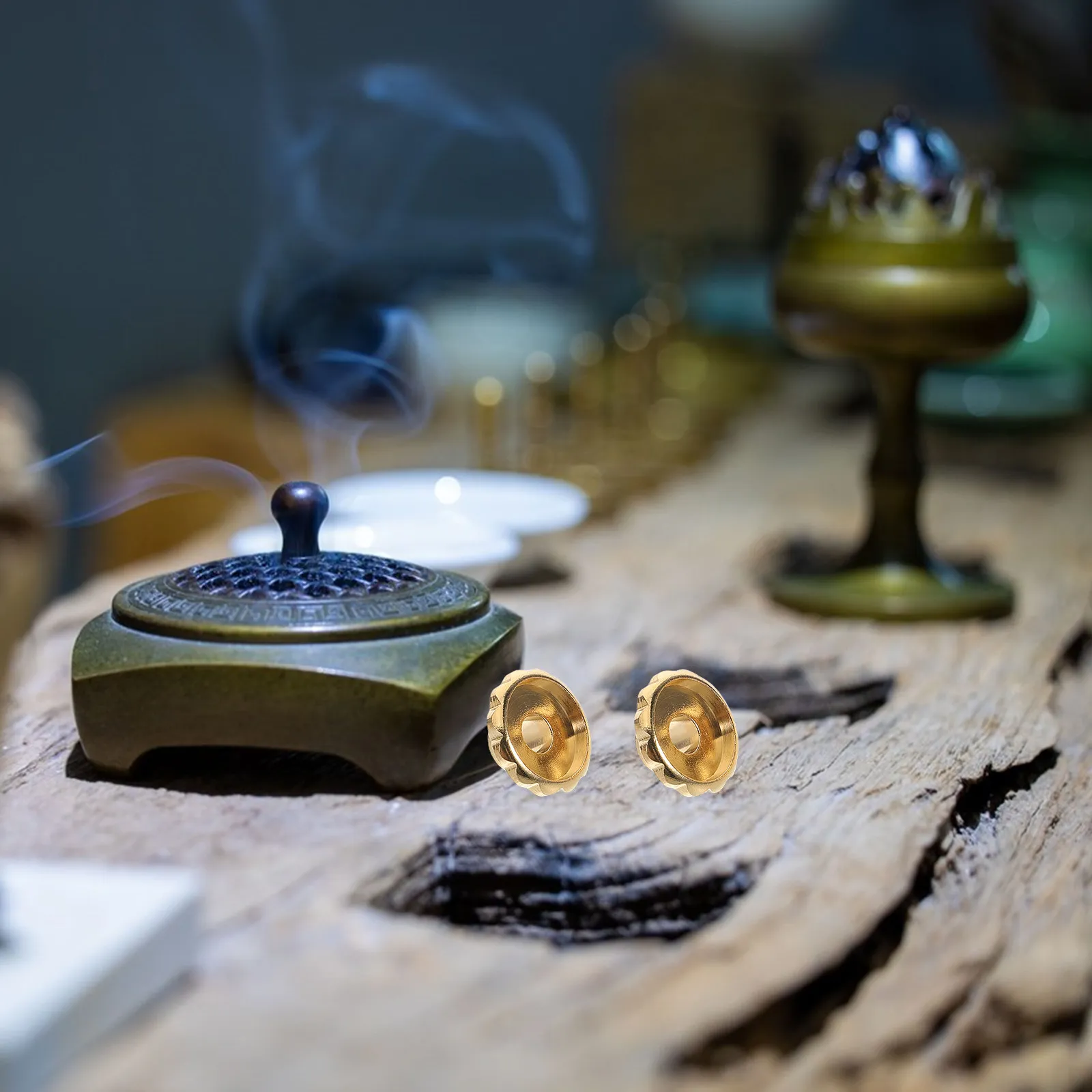 Backflow Incense Burner Set 5pcs Copper Holder for Meditation Room Decor Aroma Preservation