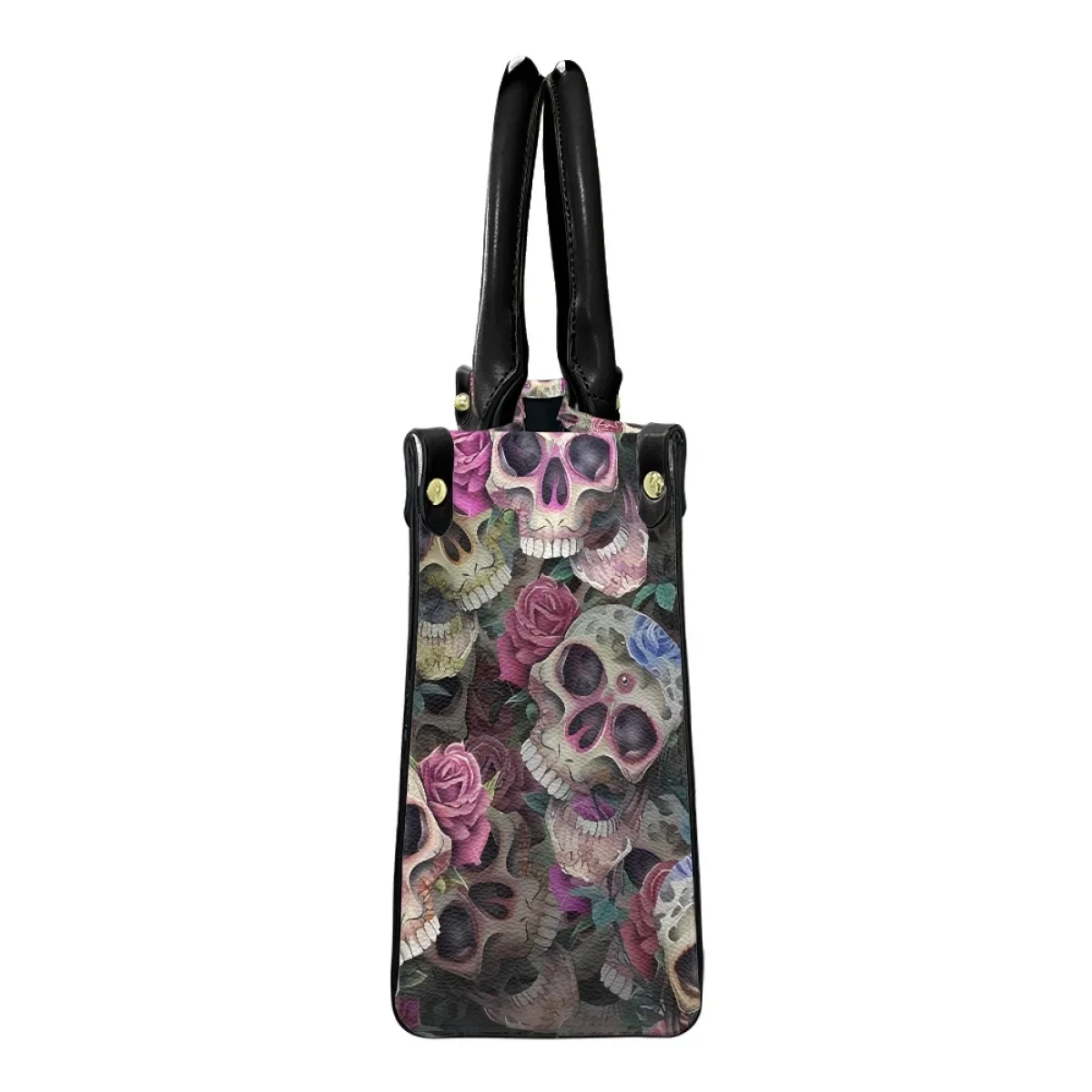 Bolso de mensajero de cuero con asa superior para mujer, bolso de hombro Vintage con estampado de flores rosas y calavera de Halloween, regalo portátil para fiesta y compras